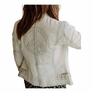 New Mauritius Maysie Peace Emblem Lamb Leather Jacket Size 4